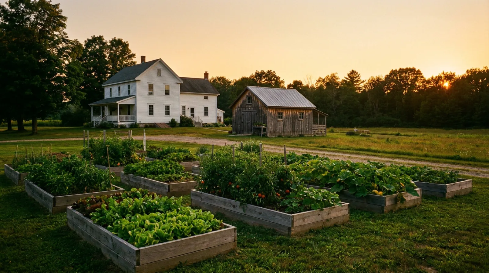 Bill's farmstead at golden hour