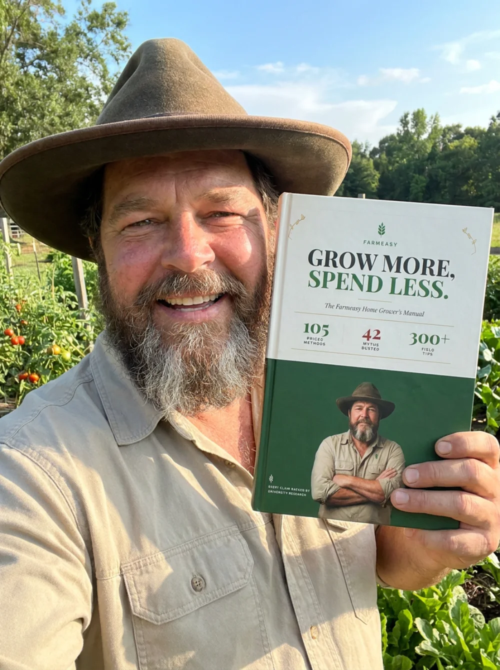 Bill holding the manual up beside his face, selfie style